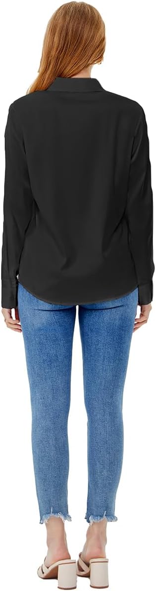 Women's Satin Blouse Fashion Long Sleeve Satin Silk Shirt Work Office Top Casual Shirt