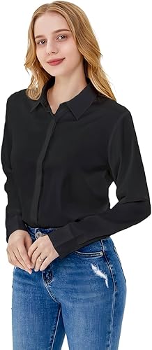 Women's Satin Blouse Fashion Long Sleeve Satin Silk Shirt Work Office Top Casual Shirt