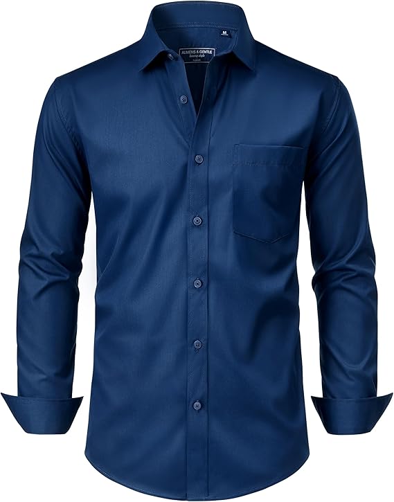 Alimens & Gentle Mens Dress Shirts Long Sleeve Wrinkle Free Stretch Cotton Big Tall Button Down Shirts