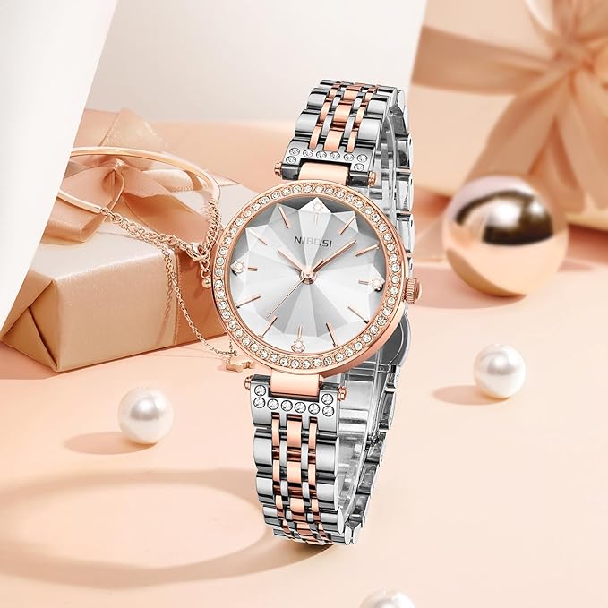NIBOSI Watches For Women Analog Rose Gold Women's Watches for Girls&Miss&Ladies Diamond Studded with Stylish Watches Waterproof